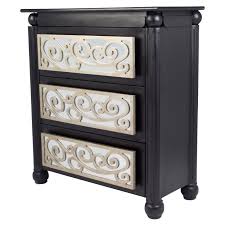 Heather Ann Creations Celeste Collection Scrolls Design 3 Drawer Decorative Chest Mirrored Glass Accent Cabinet Mirrored Accent Chest