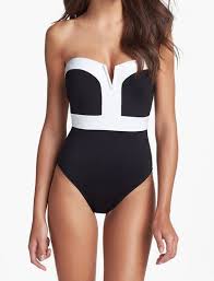Black And White Monokini Swimsuits Black White V Wire Strapless Swimwear Bathing Suits One Piece Strapless Swimsuit One Piece Swimwear
