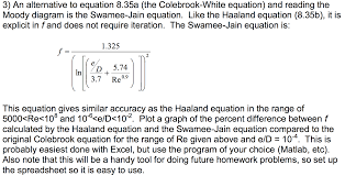 The equation below is one of the more commonly understood definitions of the average An Alternative To Equation 8 35a The Colebrook Wh Chegg Com