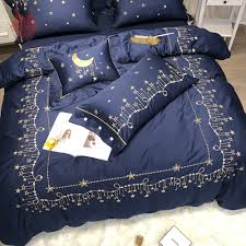 Garment washed solid full/queen duvet cover set in navy. 100 Cotton Duvet Cover Set Navy Stars Home Garden Uniforce Bedding