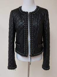 Haute Hippie Jacket Chain Trim Quilted Leather Black Size Medium 995 New Leather Jacket Outfits Haute Hippie Quilted Leather
