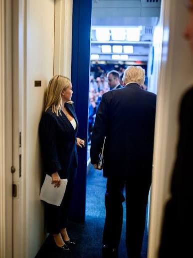 Karoline Leavitt Riccio | Behind The Scenes: President Trump enters the White House Briefing Room. 📸: @dto.rok | Instagram
