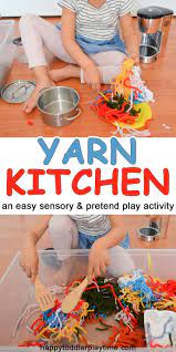 I recently wrote a book on sensory bins exciting sensory bins for curious kids. Yarn Kitchen Happy Toddler Playtime Toddler Activities Toddler Sensory Bins Toddler Classroom