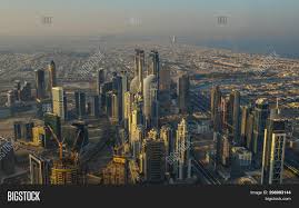 You can see the axis of the sheikh zayed road, the business center of the city and condensed with tall buildings in the area. Aerial View Dubai City Image Photo Free Trial Bigstock