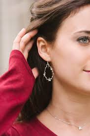 Twig and Flower Earrings Silver Branch and Blossom Floral Hoops Bridal  Jewelry Bridesmaids Gift Botanical Dangle Earrings Nickel Free