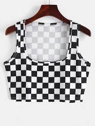Black And White Checkered Tank Top Zaful Checkered Crop Tank Top Black Ad Crop Checkered Zaful Black Top Ad With Images Black Crop Top Tank Cropped Tank Top Crop Top Casual