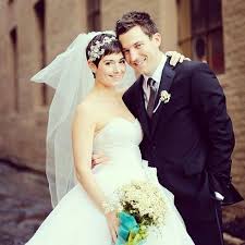 Kleinfeld Consultant Katie Wearing Lazaro Pixie Wedding Hair Bridal Pixie Hair Short Hair Bride