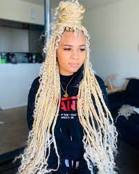 Boho Box Braids Platinum Blond Hair By Me Hair Used 613 Braiding Hair Gogo Freetress Curl I Curly Hair Styles Hair Styles Braided Hairstyles