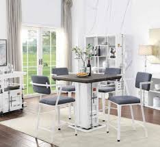Acme 77885 87 5 Pc Cargo Container Antique Walnut Wood White Metal Counter Height Dining Table