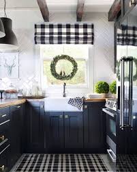 Black And White Farmhouse Kitchen Curtains Black Kitchen Cabinets Via Atlanta Home Home Kitchens Farmhouse Kitchen Curtains Kitchen Remodel