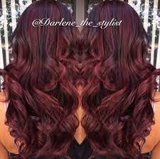 Red Balayage With Dark Brown Lowlights Hair Merlot Hair Color Red Balayage