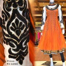 Orange And Black Anarkali Suit Drop By At Pothys Boutique G N Chetty Road T Nagar Chennai To View A Fine Coll Fashion Latest Fashion Trends Black Anarkali