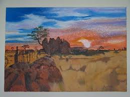 In the hsl color space #9f5441 has a hue of 12° (degrees), 42% saturation and 44% lightness. Sunset In The Kalahari South Africa Daphne Paintings Prints Landscapes Nature Panoramas Artpal