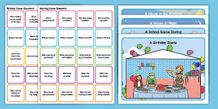 Fill in the blanks using the words from the word box. Free Picture Scenes And Wh Question Cards