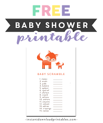 Baby shower game you can print out and use at the baby shower you are planning. Free Printable Baby Shower Game Baby Scramble Woodland Fox Instant Download Instant Download Printables