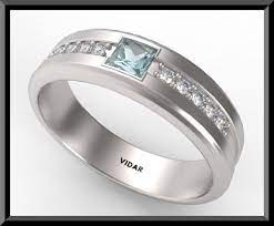 Mens Diamond Wedding Band White Gold With Aquamarine Vidar Jewelry Unique Custom Engagement And Wedding Rings Mens Diamond Wedding Bands Diamond Wedding Bands White Gold Wedding Bands