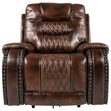 Prime Resources International Rhythm Leather Power Recliner With Power Headrest In Bronze Walnut Nebraska Fu Power Recliners Headrest Nebraska Furniture Mart