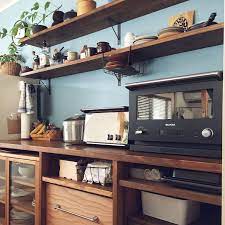 キッチン リノベーション キッチン家電 ブルーグレーの壁 バルミューダ などのインテリア実例 2017 12 13 13 35 22 roomclip ルームクリップ キッチンデザイン リノベーション キッチン キッチンインテリアデザイン