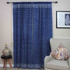 Block Print Floral Curtain Drape Indigo Blue 46x88 Cotton Kitchen Door Panel Geometric Curtains Printed Curtains Floral Curtains