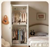 Pine Solid Wood White Cream Kids Wardrobe