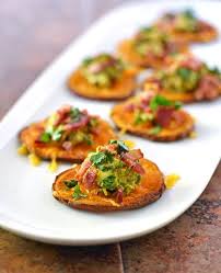 Sweet Potato Bites With Avocado And Bacon Potato Bites Sweet Potatoe Bites Recipes