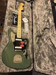 Fender American Professional Jaguar Electric Guitar Antique Olive With Hard Case