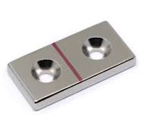 N45 Neodymium Block Magnet with Dual #8 Countersunk Holes | 21 LB Pull  Force | 1.5x3/4x3/16 Inches
