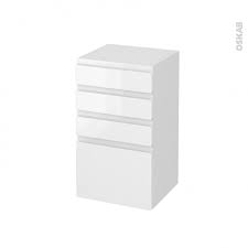 Panneaux de fibres de bois (25mm et 18mm) • matière poignée. Meuble De Salle De Bains Rangement Bas Ipoma Blanc Brillant 4 Tiroirs L40 X H70 X P37 Cm Oskab