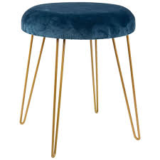 Taburete Azul Marino Con Patas De Metal Dorado Larochelle Dressing Table With Stool Blue Dressing Tables Wooden Sofa