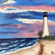 How to paint a lighthouse in the style of bob ross? Lighthouse At St Marks Original Art Seascape Acrylic Painting Beach Art Ebay Summer Painting Lighthouse Painting Canvas Art Painting