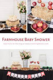 A Farmhouse Apple Of My Eye Baby Shower Crowning Details Apple Baby Shower Sprinkle Baby Shower Baby Shower