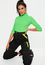 Black And Yellow Cargo Pants Black Neon Tape Contrast Cargo Pants Missguided Outfit Pants Cargo Trousers
