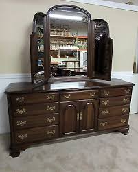 Ethan Allen Georgian Court Cherry Triple Dresser And Tri Fold Mirror Low Chest Trifold Mirror Georgian Court Ethan Allen Furniture