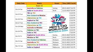 Icc Mens T20 World Cup 2020 Schedule Time Table