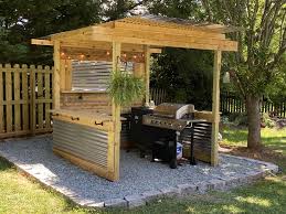 It includes a grill, maybe a pizza oven, a sink, some storage space and cooking countertops. Grill Shed In 2021 Outdoor Grill Station Backyard Grilling Area Backyard Patio