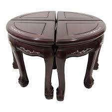 Vintage Chinese Solid Rosewood And Mother Of Pearl Coffee Table Four Stools Pair Of Demi Lunes In 2020 Coffee Table Setting Coffee Table Table