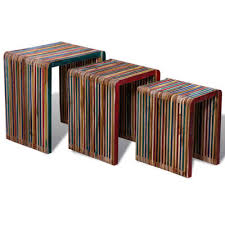 Our rectangle turquoise scalloped accent table beautifies any space. Vidaxl Nesting Table Set 3 Pieces Colourful Reclaimed Teak Vidaxl Co Uk