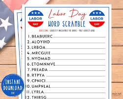 Labor Day Word Scramble Game Labor Day Printable Games America Word Scramble Game Usa Labor Day Games Patriotic Party Games In 2020 Scramble Game Election Night Party Printable Games