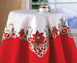 Amazon Com Embroidered Christmas Poinsettia Table Linens Square Tablecloths Christmas Table Cloth Christmas Linen Table Cloth