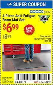 Day by day, diligent work can be a burden for your body's stuff, which occurs again and the torment of the leg can also cause physical pressure. Hft Anti Fatigue Foam Mat Set 4 Pc For 6 99 Harbor Freight Coupons