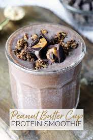 Peanut Butter Cup Protein Smoothie Recipe Chocolate Protein Shakes Protein Smoothie Peanut Butter Cups