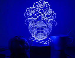 694 3d Led Light Acrylic Lamp Arts Table Night Light 3d Shape Of Three Rose Flowers With Pots Romantic Bedroom Table Lamp Lamba Cizim Urunler