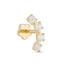 019 Gauge Cubic Zirconia Curved Cartilage Barbell In 14k Gold Piercing Pagoda Cartilage Barbell Lip Piercing Jewelry Conch Piercing Jewelry