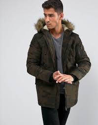 Brave Soul Parka Jacket With Faux Fur Trim Hood Brave Soul Parka Jacket With Camo Faux Fur Trim Hood Green