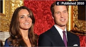 William poarta un costum bleumarin inchis, cu camasa alba si cravata in dungi rosii si bleumarin, iar kate o rochie simpla superba, albastra, accesorizata cu palarie. Prince William To Marry Kate Middleton The New York Times