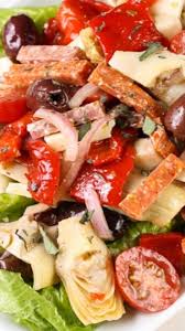 Antipasto Salad With Red Wine Vinaigrette For Us Skip The Cheese And Add Acv Instead Of Red Wine Vinega Antipasto Salad Easy Antipasto Salad Delicious Salads