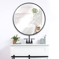 Black Round Wall Mirror 24 Inch Large Round Mirror Rustic Accent Mirror For Bathroom Entry Din In 2020 Round Mirror Bathroom Black Round Mirror Black Bathroom Mirrors