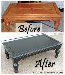 Black would be so dramatic and fun! Chunky Coffee Table In Distressed Black Before After Painted Coffee Tables Coffee Table Upcycle Coffee Table Redo