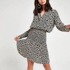 Black Leopard Print Shirred Shirt Dress Shirt Dress Womens Dresses Leopard Print