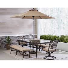 Check spelling or type a new query. Hanover Traditions 5 Piece Patio Dining Set In Tan With 2 Rockers 2 Benches Glass Top